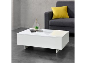 4059438149344 - [encasa] - Couchtisch Vänersborg 85x55x31 cm Weiß Hochglanz encasa - Weiß