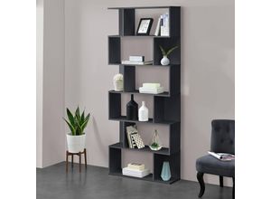 4059438149870 - [encasa] - Bücherregal Borrby 192x80x24 cm mit 6 Ebenen Dunkelgrau encasa - Dunkelgrau