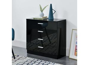 4059438150500 - [encasa] - Schubladenschank Drammen 67x70x30 cm mit 4 Schubladen Schwarz Hochglanz encasa