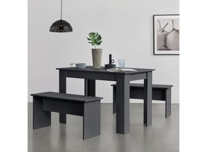 4059438150906 - [encasa] - Esstisch Hokksund 110x70 cm mit 2 Bänken Grau encasa - Grau