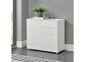 4059438151125 - [encasa] - Sideboard Paarl 74x79x36 cm mt 2 Schubladen und 2 Schranktüren Weiß hochglanz encasa - Weiß