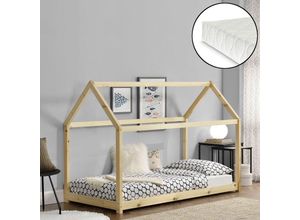 4059438153198 - Kinderbett Netstal 90x200 cm mit Kaltschaummatratze [encasa] Hellbraun