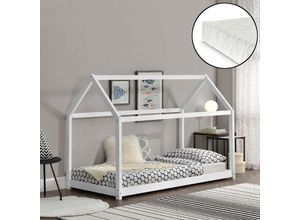 4059438153204 - [encasa] - Kinderbett Netstal 90x200 cm mit Kaltschaummatratze Weiß Weiß Matt