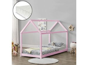 4059438165184 - [encasa] - Kinderbett Netstal 90x200 cm Holz Rosa Rosa