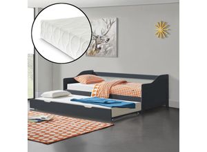 4059438167997 - [encasa] - Sofabett Pederholm 90x200 cm mit 2 Kaltschaummatratzen Dunkelgrau encasa - Dunkelgrau