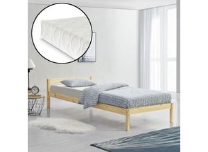 4059438168000 - [encasa] - Holzbett Lynge 90x200 cm mit Kaltschaummatratze Natur encasa - Kiefer