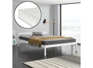 4059438168055 - [encasa] - Holzbett Lynge 180x200 cm mit Kaltschaummatratze Weiß encasa - Weiß