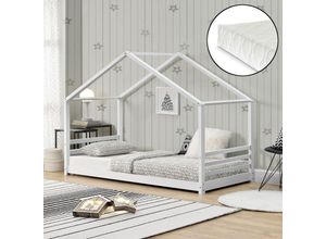 4059438170942 - [encasa] - Kinderbett Vardø 90x200cm Weiß mit Matratze Weiß