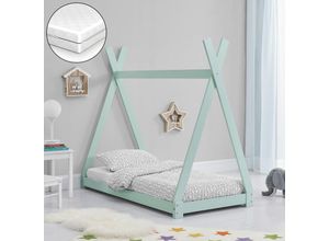 4059438573590 - [encasa] - Kinderbett Onejda 70x140 cm mit Kaltschaummatratze Mint Mint