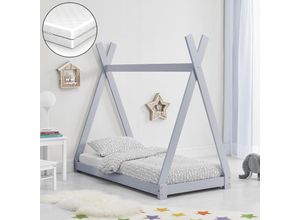 4059438573644 - [encasa] - Kinderbett Onejda 80x160 cm mit Kaltschaummatratze Hellgrau Hellgrau