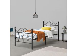 4059438575341 - [encasa] - Metallbett Abolda 90x200 cm Einzelbett bis 200kg Schwarz encasa