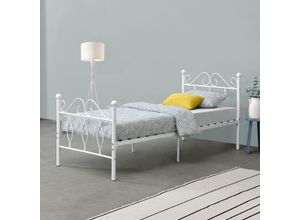 4059438575358 - [encasa] - Metallbett Abolda 90x200 cm Doppelbett bis 200kg Weiß encasa