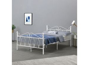 4059438575396 - [encasa] - Metallbett Abolda 140x200 cm Doppelbett bis 300kg Weiß encasa