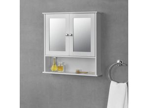 4059438575693 - [encasa] - Badezimmerschrank Linz 58x56x13 cm mit Spiegel mdf Weiß encasa - Weiß