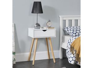 4059438575839 - [encasa] - Beistelltisch Östersund 60x40x30 cm mit Schublade Weiß encasa - Weiß