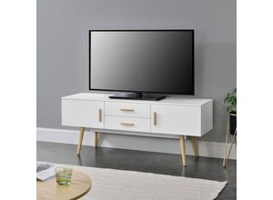 4059438576386 - Fernsehtisch Alavus 140x40x56 cm Weiß encasa - Weiß