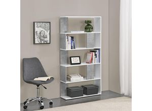 4059438576423 - [encasa] - Bücherregal Aneby 159x80x24cm mit 5 Ablageflächen Weiß   Betonoptik Hellgrau