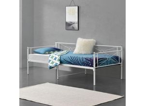 4059438576553 - [encasa] - Metallbett Alvesta 90x200 cm Weiß encasa - Weiß