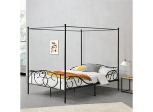 4059438576980 - [encasa] - Himmelbett Finström 140x200cm Metall Bettrahmen mit Lattenrost Schwarz encasa - Schwarz