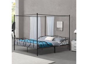 4059438577000 - [encasa] - Himmelbett Finström 180x200cm Metall Bettrahmen mit Lattenrost Schwarz encasa - Schwarz