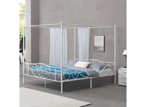 4059438577017 - [encasa] - Himmelbett Finström 180x200cm Metall Bettrahmen mit Lattenrost Weiß encasa - Weiß