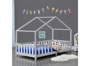 4059438581502 - [encasa] - Kinderbett Treviolo 90x200 cm Hellgrau   Weiß Hellgrau