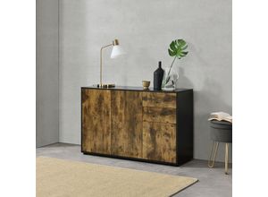 4059438581823 - Sideboard Paarl 74x117x36 cm mt 2 Schubladen und 3 Schranktüren Schwarz Eiche dunkel encasa - Dunkelbraun