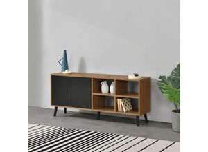 4059438583520 - [encasa] - Sideboard Gnesta 120x30x53cm Dunkler Holzton Schwarz encasa - Braun