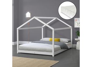 4059438591761 - [encasa] - Kinderbett Cerro 120x200 cm mit Kaltschaummatratze Weiß