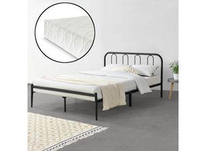 4059438592560 - [encasa] - Metallbett Hanko 160x200 cm mit Kaltschaummatratze Schwarz encasa