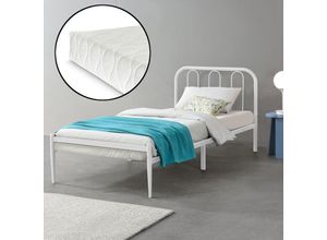 4059438594700 - Metallbett Hanko 90x200 cm mit Kaltschaummatratze Weiß encasa - Weiß