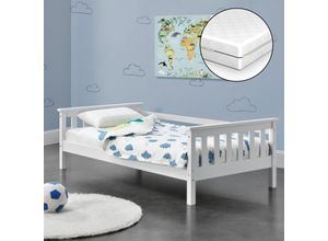 4059438598777 - Kinderbett Nuuk 70x140 cm mit Kaltschaummatratze und Stauraum Weiß [encasa] - Weiß