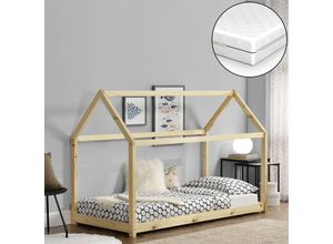 4059438598821 - Kinderbett Netstal 70x140 cm mit Kaltschaummatratze Holz Natur [encasa] - Kiefer