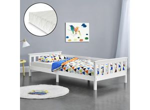 4059438599057 - [encasa] - Kinderbett Nuuk 90x200 cm mit Kaltschaummatratze Weiß Weiß