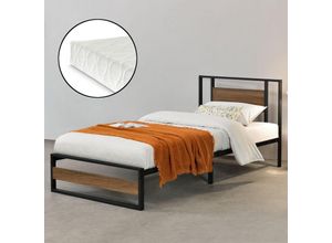 4059438601613 - [encasa] - Metallbett Villach 90x200 cm mit Kaltschaummatratze Schwarz encasa