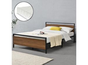 4059438604416 - [encasa] - Metallbett Finse 140x200 cm mit Kaltschaummatratze Schwarz encasa