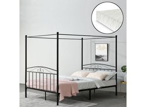 4059438604430 - Himmelbett Lahti 180x200 cm mit Kaltschaummatratze Schwarz encasa