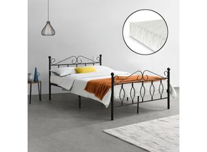 4059438605291 - [encasa] - Metallbett Apolda 140x200 cm mit Kaltschaummatratze Schwarz encasa