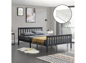 4059438605925 - [encasa] - Holzbett Breda 160x200 cm mit Kaltschaummatratze Dunkelgrau encasa - Dunkelgrau