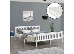 4059438605949 - [encasa] - Holzbett Breda 180x200 cm Ehebett mit Kaltschaummatratze Weiß encasa - Weiß