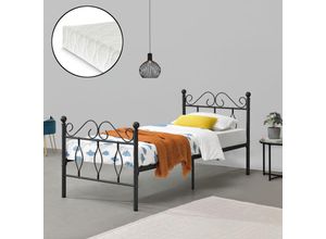 4059438607769 - [encasa] - Metallbett Apolda 90x200 cm Jugendbett mit Kaltschaummatratze bis 200kg Schwarz encasa