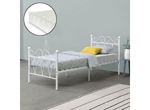 4059438607776 - Metallbett Apolda 90x200 cm Jugendbett mit Kaltschaummatratze bis 200kg Weiß encasa 4059438607776 - Metallbett Apolda 90x200 cm Jugendbett mit Kaltschaummatratze bis 200kg Weiß encasa