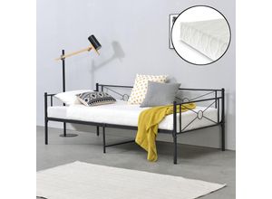 4059438610028 - [encasa] - Metallbett Alvesta 90x200 cm mit Kaltschaummatratze Schwarz encasa - Schwarz