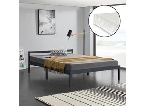 4059438610165 - [encasa] - Holzbett Nakkila 140x200 cm mit Kaltschaummatratze Dunkelgrau encasa - Dunkelgrau