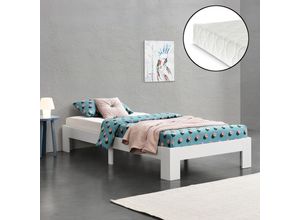 4059438610424 - [encasa] - Holzbett Raisio 90x200 cm mit Kaltschaummatratze Weiß encasa - Weiß