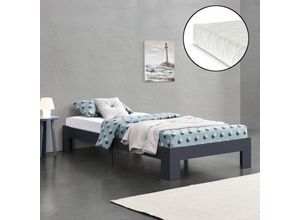 4059438610493 - [encasa] - Holzbett Raisio 120x200 cm mit Kaltschaummatratze Dunkelgrau encasa - Dunkelgrau