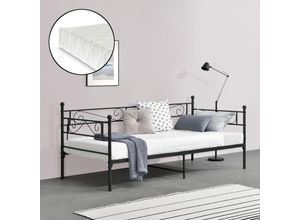 4059438612473 - [encasa] - Metallbett Kerava 90x200 cm mit Kaltschaummatratze Schwarz encasa - Schwarz