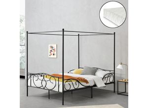 4059438617904 - [encasa] - Himmelbett Finström Metallbett mit Kaltschaummatratze 140x200cm Schwarz encasa - Schwarz