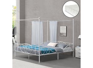 4059438617935 - [encasa] - Himmelbett Finström Metallbett mit Kaltschaummatratze 180x200cm Weiß encasa - Weiß