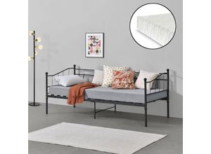 4059438676116 - [encasa] - Tagesbett Arjeplog 90x200cm mit Matratze Schwarz encasa - Schwarz